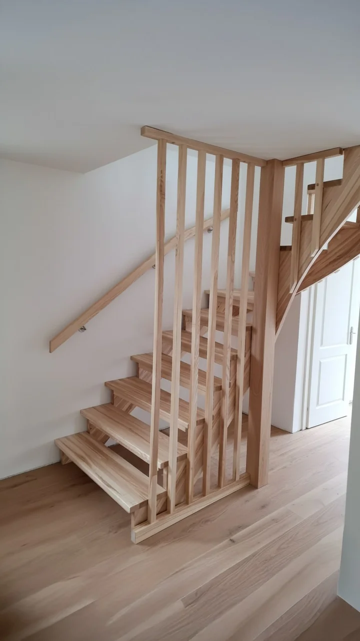 Aufgesattelte Treppe aus Esche mit Holzgeländer – Raum Bremen