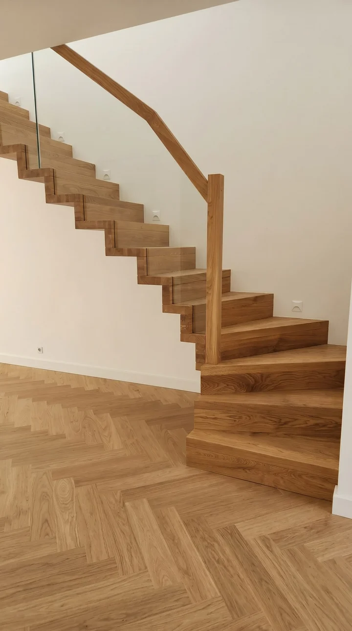 Faltwerktreppe aus Eiche mit Glasgeländer – Raum München