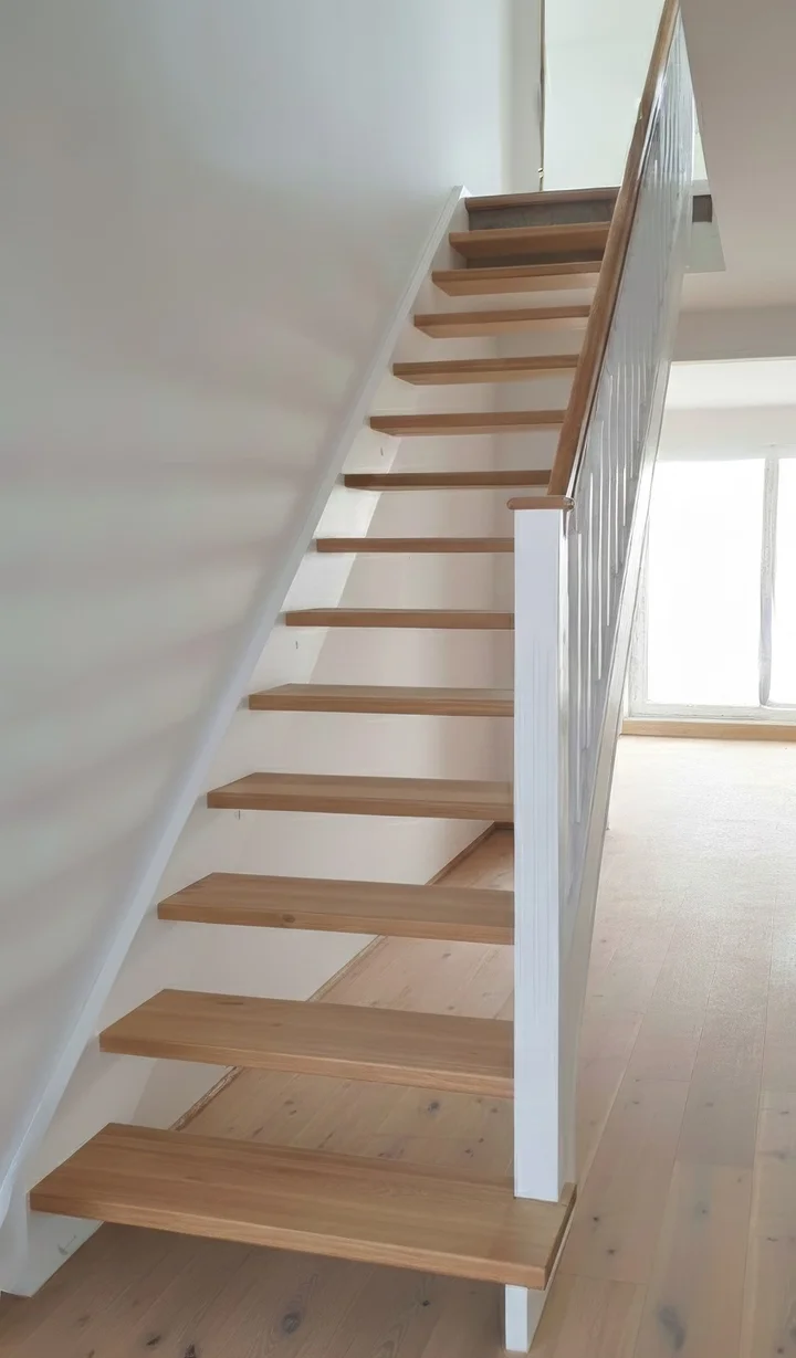 Treppe mit weißer Wange innen und Eichenstufen – Raum Bonn