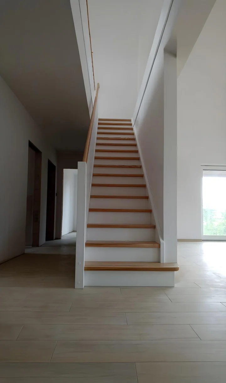 Wangentreppe mit weißen Wangen Geländerstäben